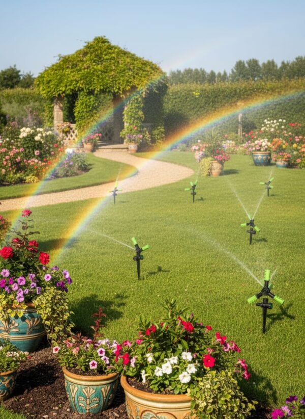 ​Set de 3 Aspersores Giratorios de 3 Puntas | Riego 360° para Césped y Jardín