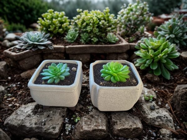 ​Pack de 2 Maceteros Pequeños Cuadrados para Suculentas - Macetas Cerámica Rústica Decoración Bonsái Interior