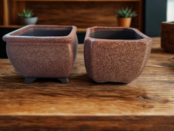 ​Pack de 2 Maceteros Pequeños Cuadrados para Suculentas - Macetas Cerámica Rústica Decoración Bonsái Interior