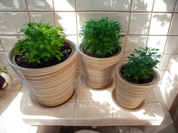 ​Set de 3 Maceteros de Cerámica Esmaltada con Plato