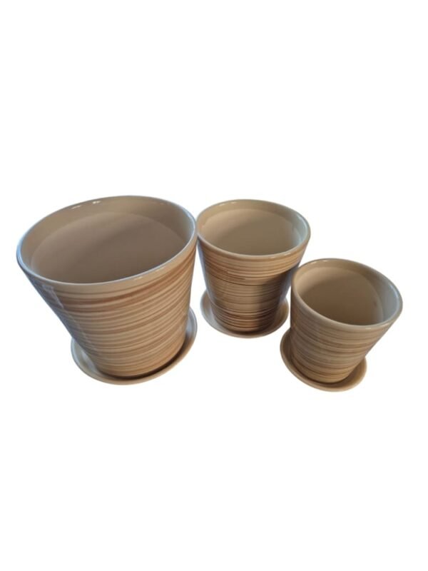 ​Set de 3 Maceteros de Cerámica Esmaltada con Plato