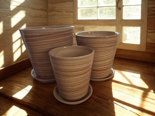 ​Set de 3 Maceteros de Cerámica Esmaltada con Plato