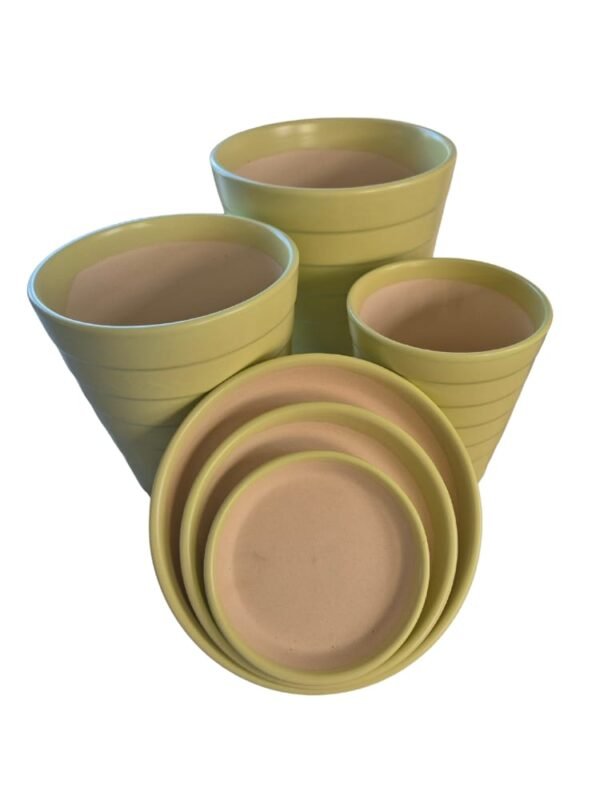 ​Set 3 Macetas de Cerámica Premium | Maceteros con Plato | Color Verde Agua Moderno