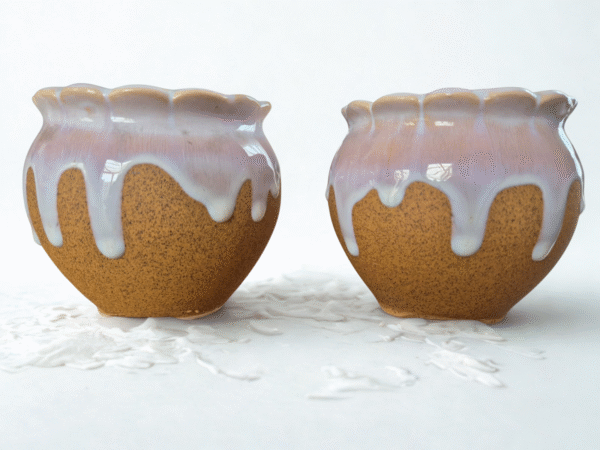 Diseño sin título (24) Pack 2 Maceteros de Cerámica "Dripping Glaze" Naranja y Rosa | Diámetro 10cm