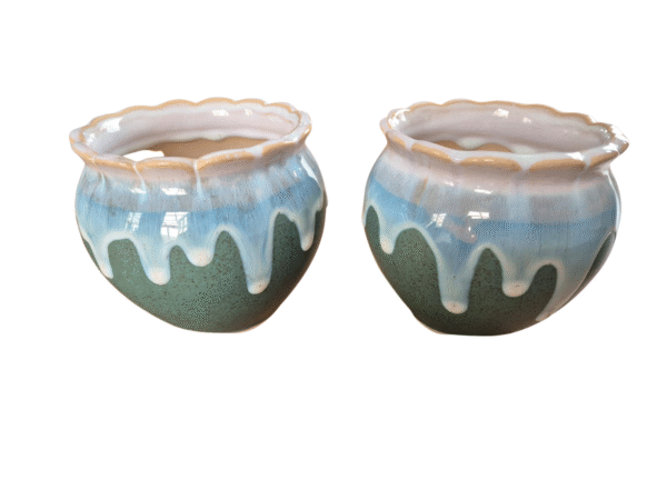 Diseño sin título (27) Pack 2 Maceteros de Cerámica "Dripping Glaze" Naranja y Rosa | Diámetro 10cm