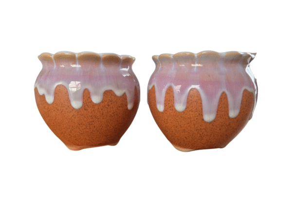 Diseño sin título (30) Pack 2 Maceteros de Cerámica "Dripping Glaze" Naranja y Rosa | Diámetro 10cm