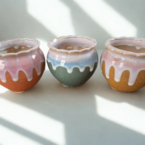 Pack 2 Maceteros de Cerámica "Dripping Glaze" Naranja y Rosa | Diámetro 10cm