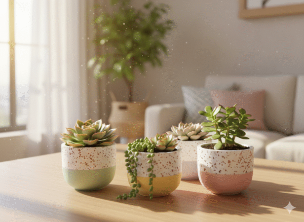 Pack 2 Maceteros Diseño Terrazzo/Salpicado Colores Pastel