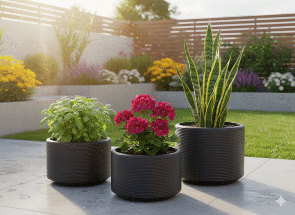 Gemini_Generated_Image_3qipu13qipu13qip Pack 3 Maceteros Cilíndricos Grandes Diseño Acanalado Horizontal - Negro