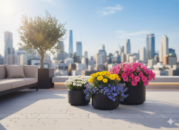 Gemini_Generated_Image_5sxzxw5sxzxw5sxz (2) Pack 3 Maceteros Cilíndricos Grandes Diseño Acanalado Horizontal - Negro