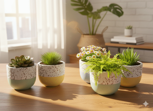 Pack 2 Maceteros Diseño Terrazzo/Salpicado Colores Pastel