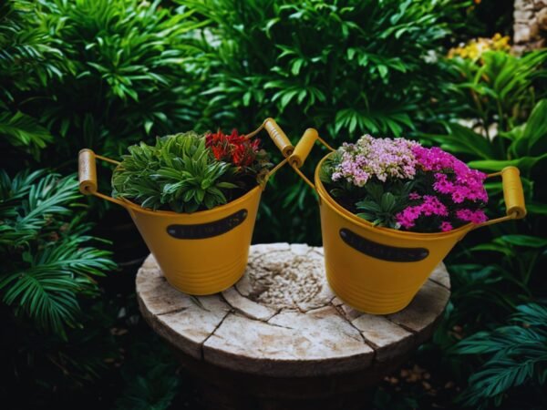 WhatsApp Image 2025-11-03 at 12.17.26 Juego de 2 Macetas/Cubos Metálicos Decorativos Amarillo Sol con Asa de Madera Vintage