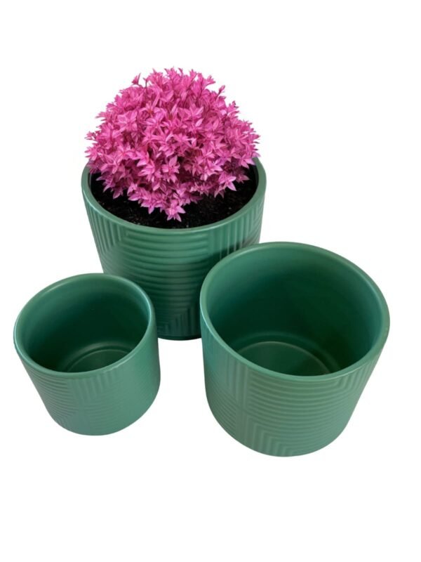 Set 3 Maceteros de Cerámica Estriada Diseño Moderno