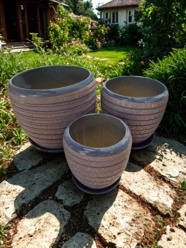 WhatsApp Image 2025-11-03 at 16.02.43 Juego de 3 Macetas de Cerámica Texturizada con Plato - Estilo Nórdico (Varios Colores)