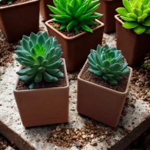 Macetero Cuadrado  Diseño Mineral y Moderno Colores Dorado y Gris