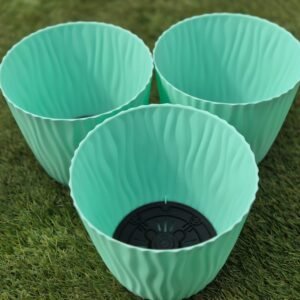 Set 3 Maceta Autorregante Turquesa | Diseño de Ondas | Polipropileno Duradero