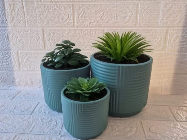 Set 3 Maceteros de Cerámica Estriada Diseño Moderno