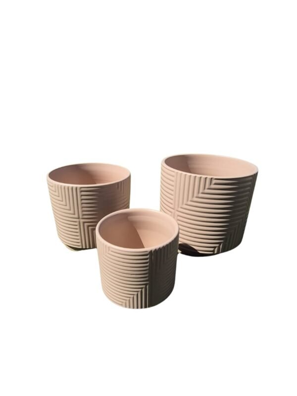 Set 3 Maceteros de Cerámica Estriada Diseño Moderno