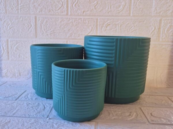 Set 3 Maceteros de Cerámica Estriada Diseño Moderno