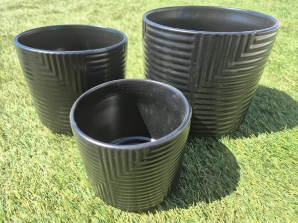 Set 3 Maceteros de Cerámica Estriada Diseño Moderno