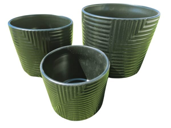 Set 3 Maceteros de Cerámica Estriada Diseño Moderno