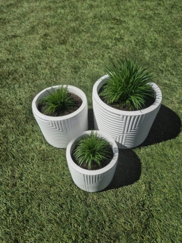 Set 3 Maceteros de Cerámica Estriada Diseño Moderno