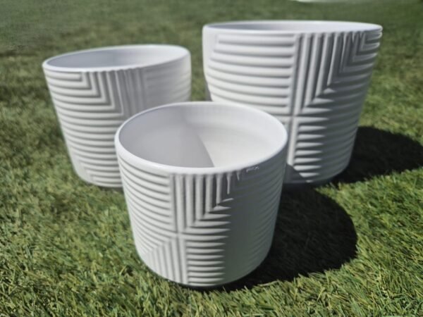 Set 3 Maceteros de Cerámica Estriada Diseño Moderno