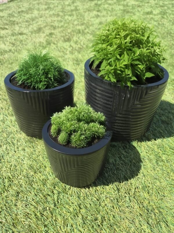 Set 3 Maceteros de Cerámica Estriada Diseño Moderno